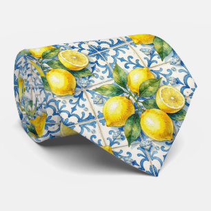 Watercolor Amalfi Lemon Mediterranean DIamonds Tie