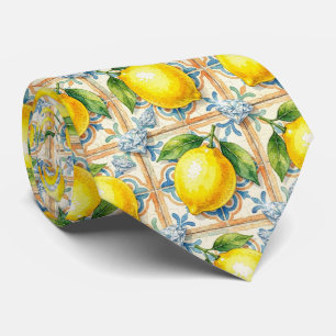 Watercolor Amalfi Lemon Mediterranean DIamonds Tie