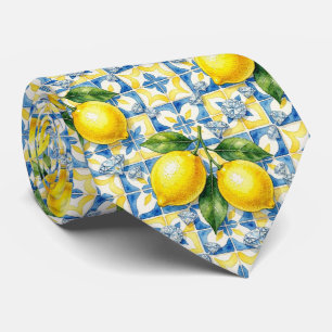 Watercolor Amalfi Lemon Mediterranean DIamonds Tie