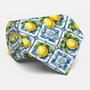 Watercolor Amalfi Lemon Mediterranean DIamonds Tie