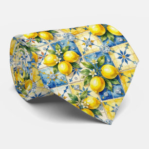 Watercolor Amalfi Lemon Mediterranean DIamonds Tie