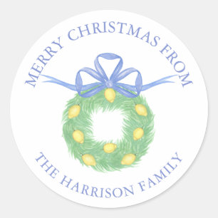 Watercolor Amalfi Lemons Wreath Classic Round Sticker