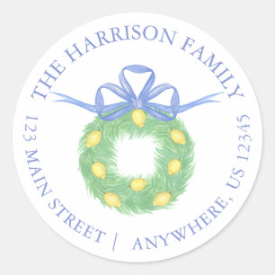 Watercolor Amalfi Lemons Wreath Return Address Classic Round Sticker