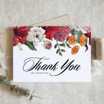 Watercolor Amaryllis and Mums Floral Wedding Thank You Card<br><div class="desc">Send thanks to family and friends with this customizable thank you card. It features watercolor illustrations of white, red, purple, blush and orange amaryllis, peonies, ranunculus and chrysanthemums. This floral thank you card is perfect for fall weddings, baby showers, bridal showers and other events. Personalize by adding names and message....</div>
