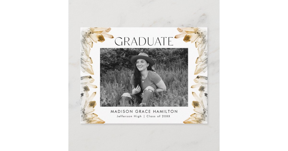 Graduation Amber Watercolor Amber Crystal Photo Graduation Party Invitation Postcard ...
