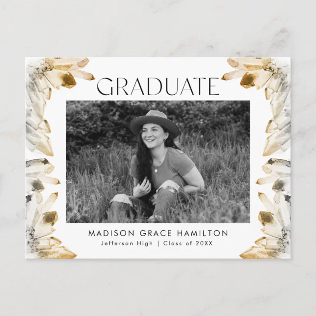 Graduation Amber Watercolor Amber Crystal Photo Graduation Party Invitation Postcard ...