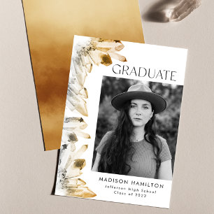 Watercolor Amber Gold Crystal Photo Graduation Announcement