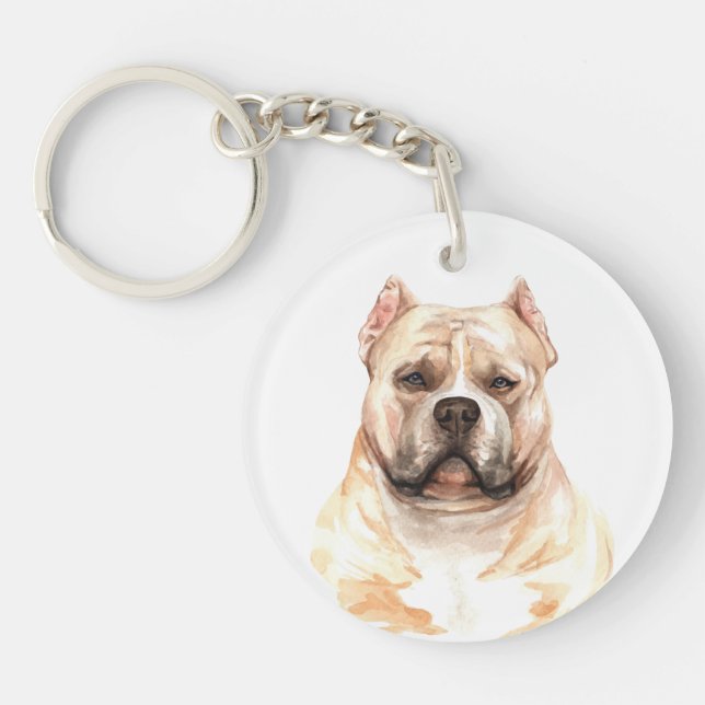 Watercolor American Bully dog Key Ring (Front)
