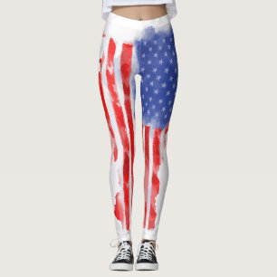 Watercolor American Flag for Veterans and Patriots Leggings