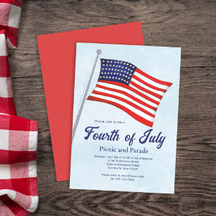 Watercolor American Flag Fourth of July Invitation