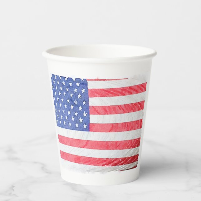 Watercolor American Flag Paper Cup (Front)