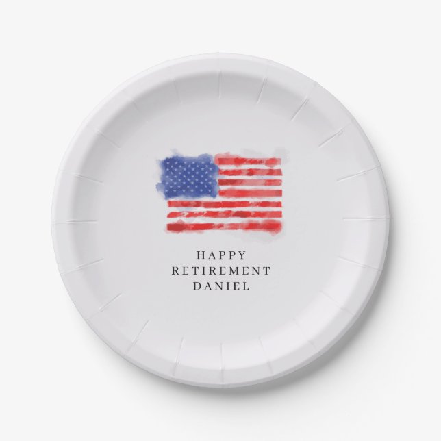 Watercolor American Flag Paper Plate (Front)