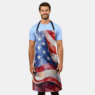 Watercolor American Flag Patriotic Apron