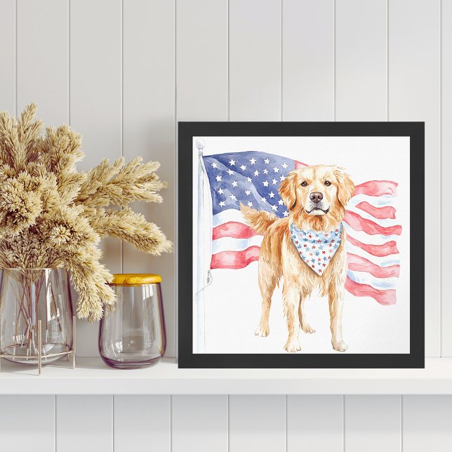 Watercolor American Flag Patriotic Dog Square Poster (Creator Uploaded)