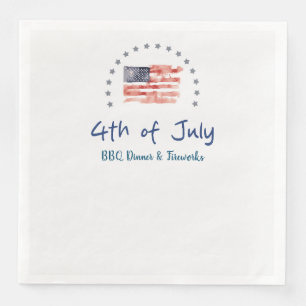 Watercolor American Flag with Stars Napkin