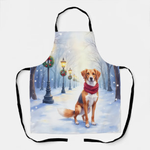 Watercolor American Foxhound Snowy Lamppost Apron