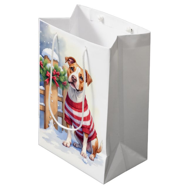 Watercolor American Pit Bull Terrier Festive Medium Gift Bag (Front Angled)