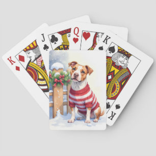 Watercolor American Pit Bull Terrier Festive Playing Cards