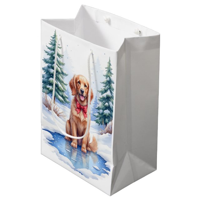 Watercolor American Water Spaniel Frozen Pond Medium Gift Bag (Front Angled)