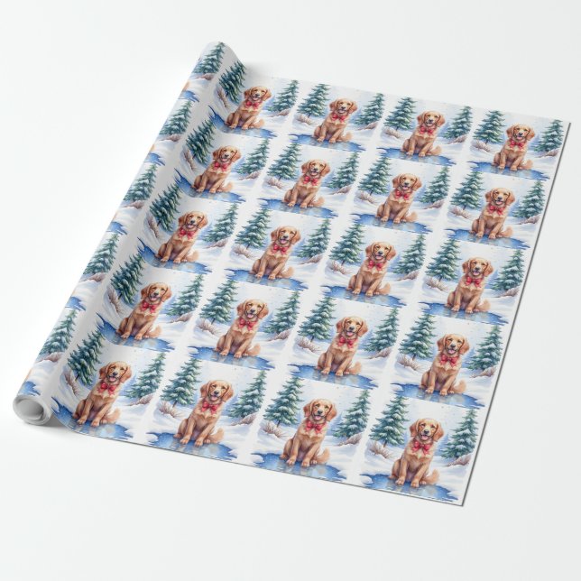 Watercolor American Water Spaniel Frozen Pond Wrapping Paper (Unrolled)