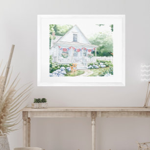 Watercolor Americana Patriotic Country Cottage Poster