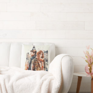 Watercolor Amour in Paris Throw Pillow
