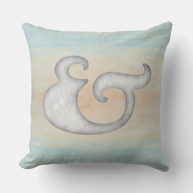 Watercolor #Ampersand #Nautical | White & Ocean Cushion (Front)