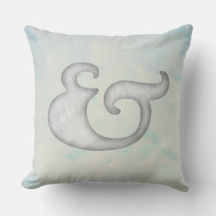 Watercolor Ampersand Nautical   White & Sky Cushion