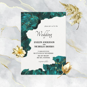 Watercolor Anastasia Black & Green Wedding Invites