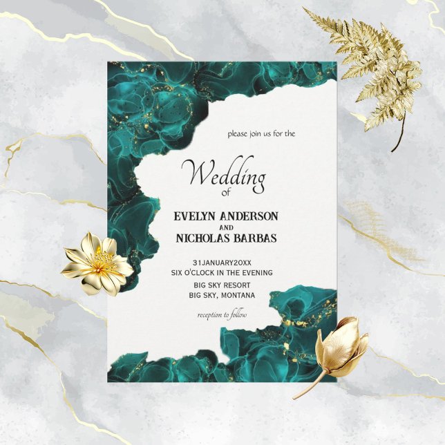 Watercolor Anastasia Black & Green Wedding Invites (Creator Uploaded)