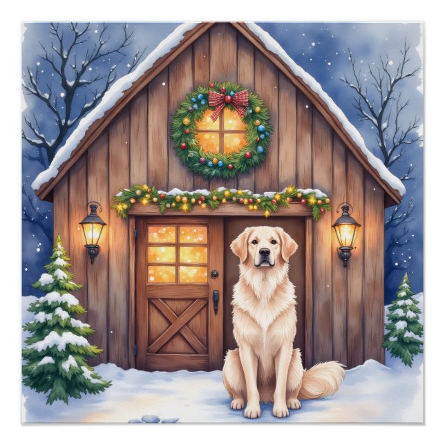 Watercolor Anatolian Shepherd Dog Rustic Barn Poster (Front)