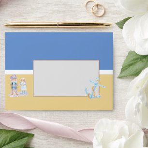 Watercolor anchor and sea otters on the beach envelope