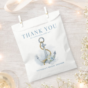 Watercolor Anchor Blue White Floral Bridal Shower Favour Bag