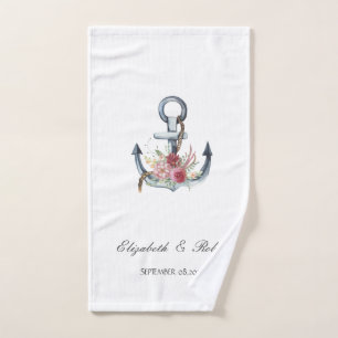 Watercolor Anchor Flowers Nautical Bath Towel Set