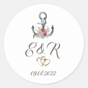 Watercolor Anchor Flowers Nautical Classic Round Sticker