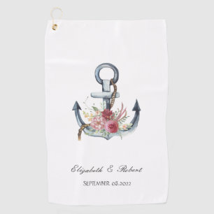 Watercolor Anchor Flowers Nautical  Golf Towel