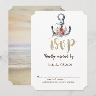 Watercolor Anchor Flowers Nautical RSVP Invitation