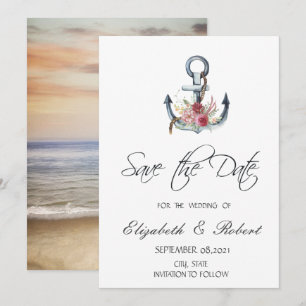 Watercolor Anchor Flowers Nautical Save The Date