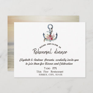 Watercolor Anchor Flowers Rehearsal Dinner  Invitation