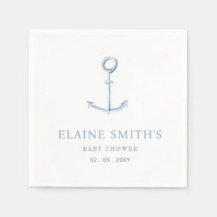 Watercolor Anchor Nautical Blue Beach Baby Shower Napkin