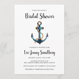 Watercolor Anchor Nautical Bridal Shower Invitation
