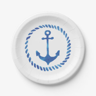 Watercolor Anchor  Paper Plate