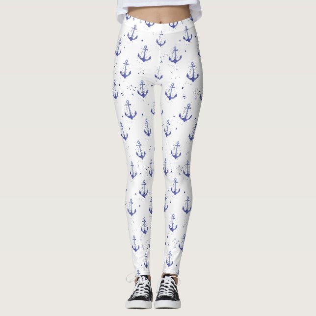 Watercolor Anchor Pattern 2 Leggings (Front)