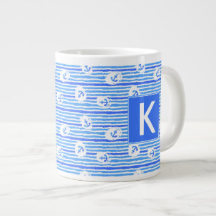 Watercolor Anchor Pattern Add Your Initial Large Coffee Mug
