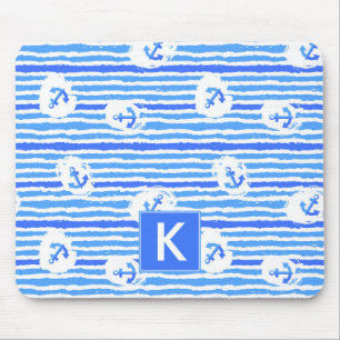 Watercolor Anchor Pattern   Add Your Initial Mouse Pad