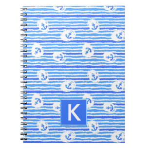 Watercolor Anchor Pattern Add Your Initial Notebook
