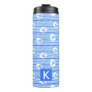 Watercolor Anchor Pattern Add Your Initial Thermal Tumbler