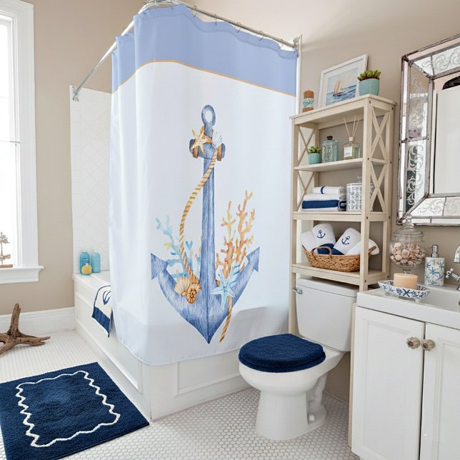Watercolor Anchor Shower Curtain (Creator Uploaded)