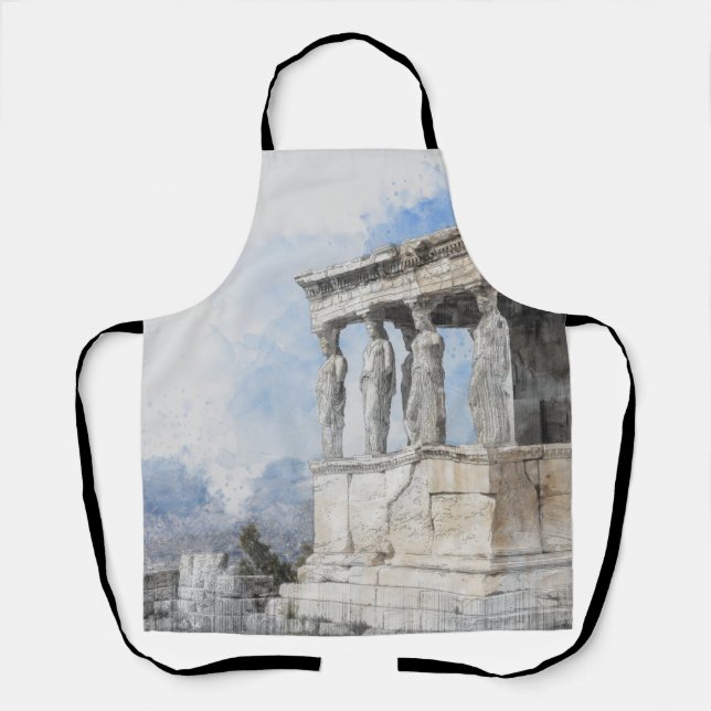 Watercolor Ancient Athens Greece Apron – Historic  (Front)