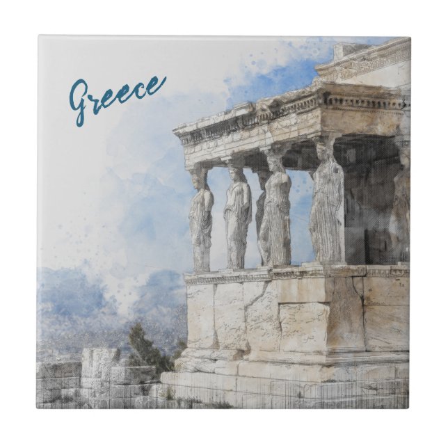 Watercolor Ancient Ruins of Athens Greece Ceramic  Tile (Front)